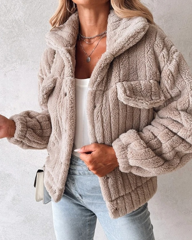 Women's Casual Sherpa Jacket with Button Front