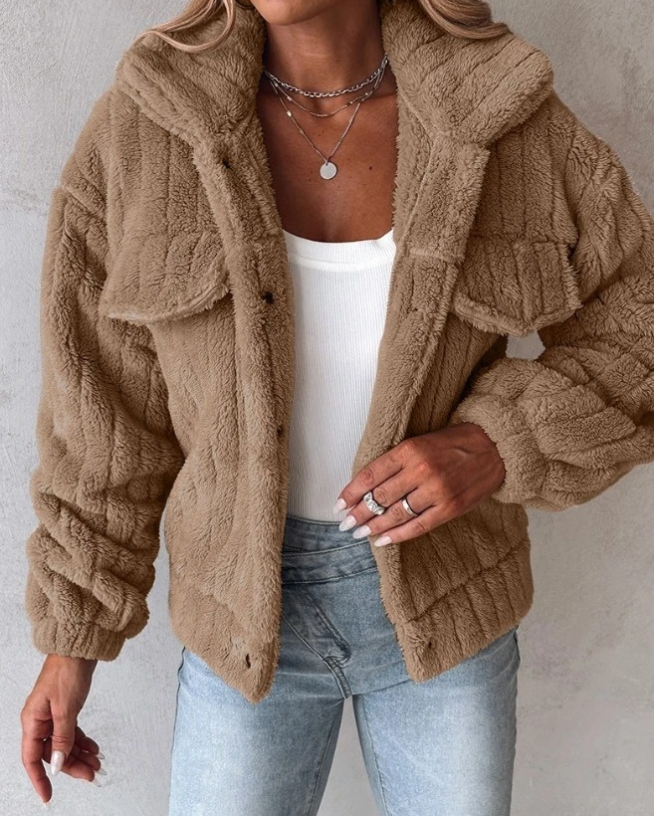 Women's Casual Sherpa Jacket with Button Front