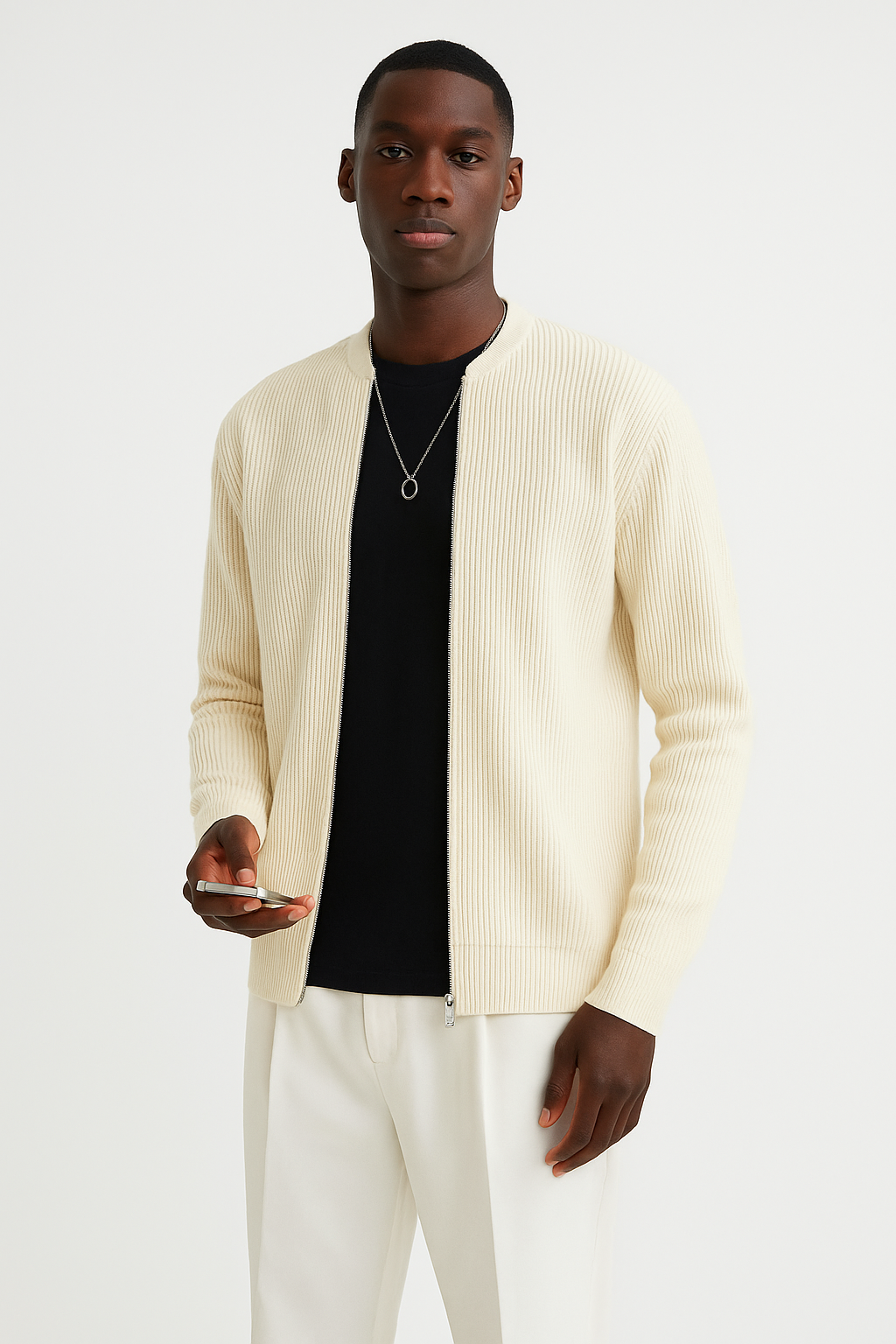 Men's Ribbed Zip-Front Knit Sweater
