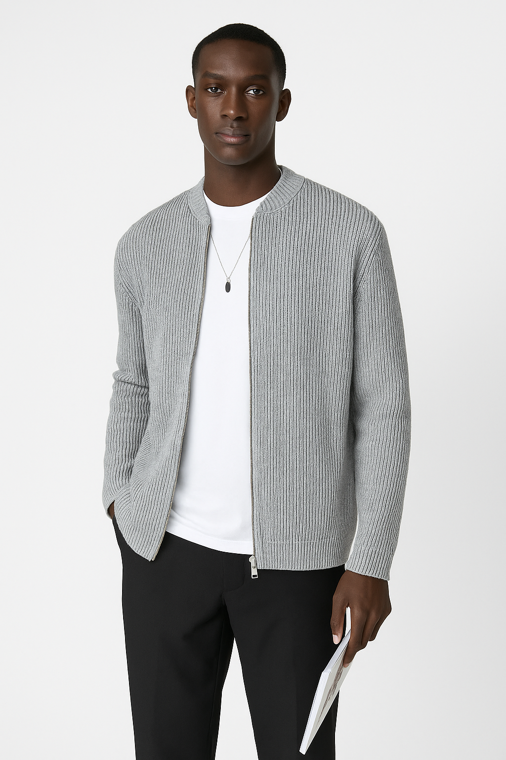 Men's Ribbed Zip-Front Knit Sweater