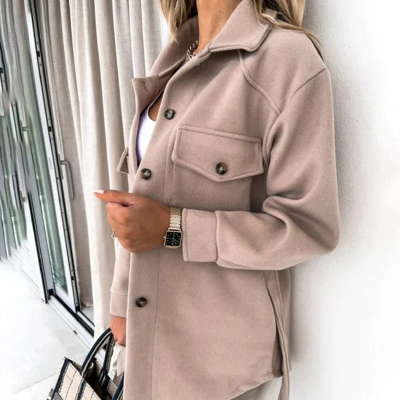 Women's Oversized Shirt Jacket with Button Closure