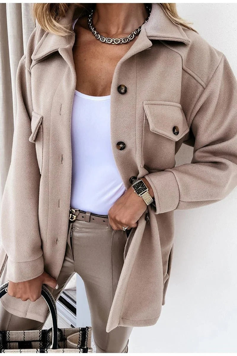 Women's Oversized Shirt Jacket with Button Closure