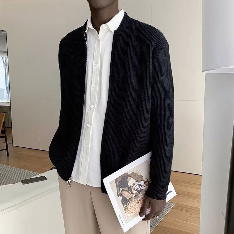 Men's Ribbed Zip-Front Knit Sweater