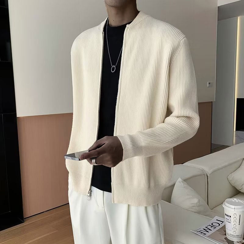 Men's Ribbed Zip-Front Knit Sweater