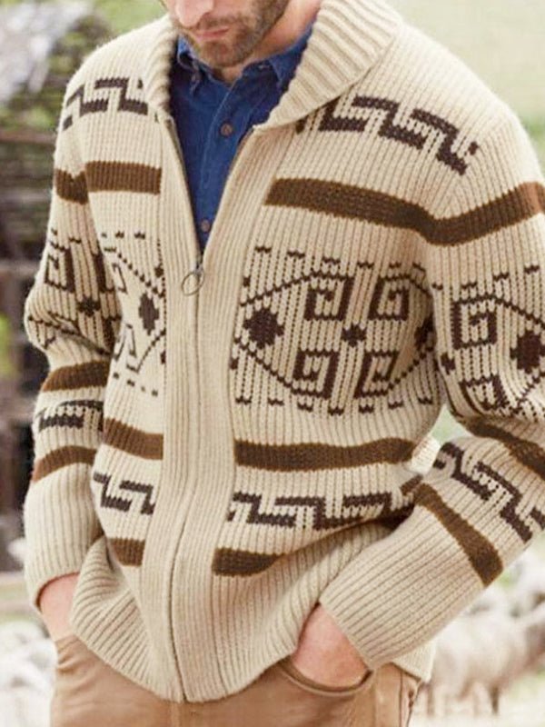Men’s Shawl Collar Patterned Knit Cardigan