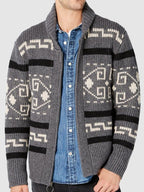 Men’s Shawl Collar Patterned Knit Cardigan