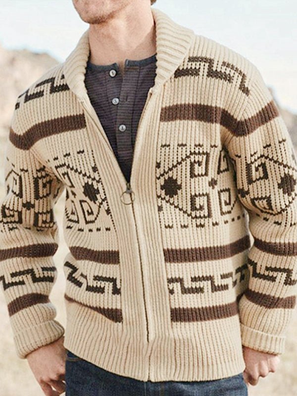 Men’s Shawl Collar Patterned Knit Cardigan