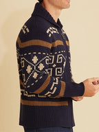 Men’s Shawl Collar Patterned Knit Cardigan