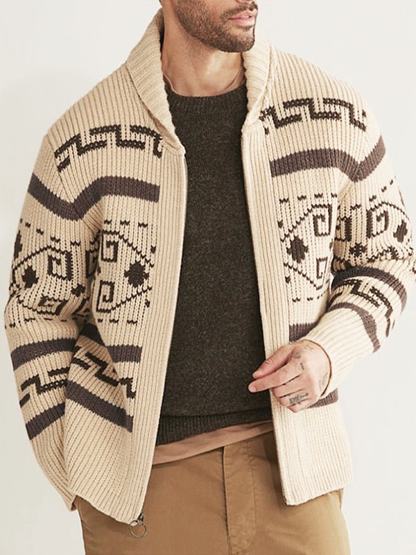 Men’s Shawl Collar Patterned Knit Cardigan
