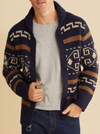 Men’s Shawl Collar Patterned Knit Cardigan