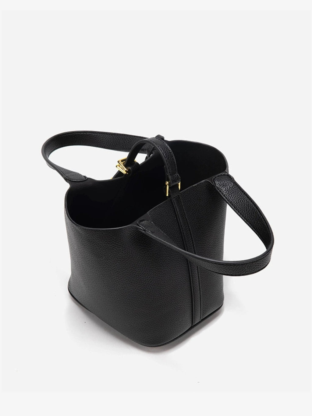 Textured Leather Bucket Bag with Gold-Tone Lock Closure