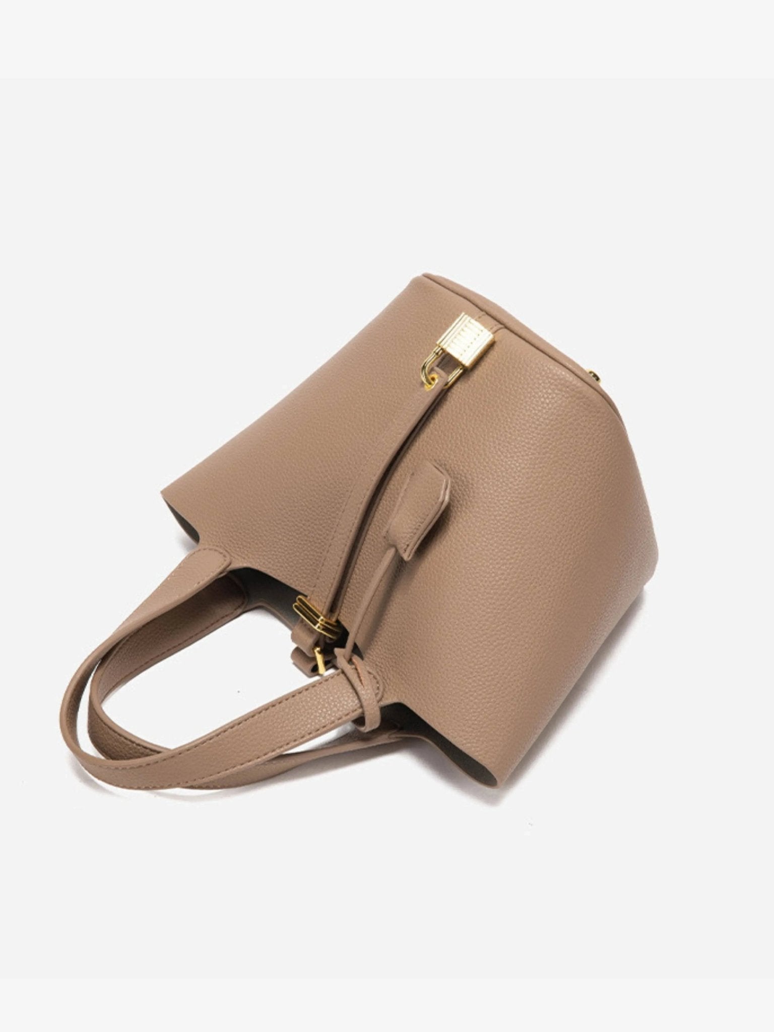 Textured Leather Bucket Bag with Gold-Tone Lock Closure