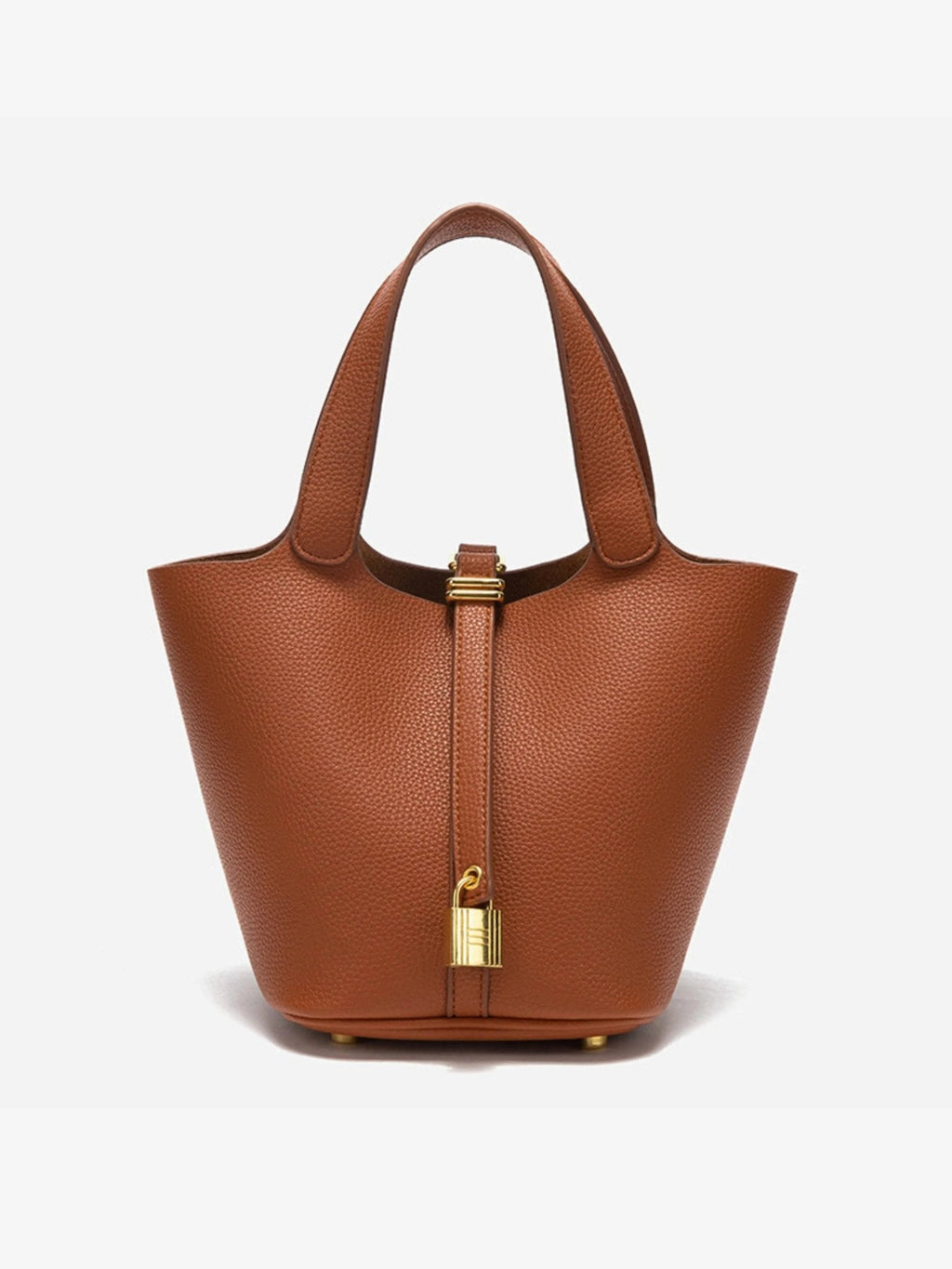Textured Leather Bucket Bag with Gold-Tone Lock Closure