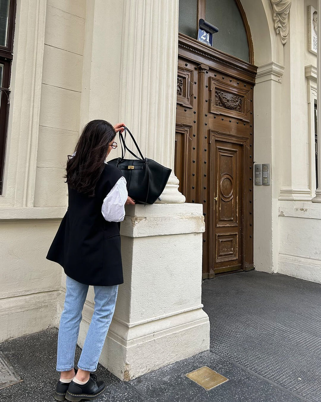 Structured Shopper Tote with Gold-Tone Accents