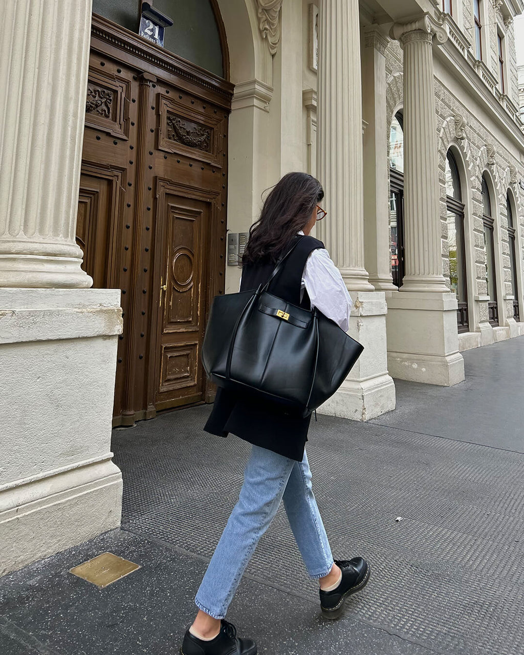 Structured Shopper Tote with Gold-Tone Accents