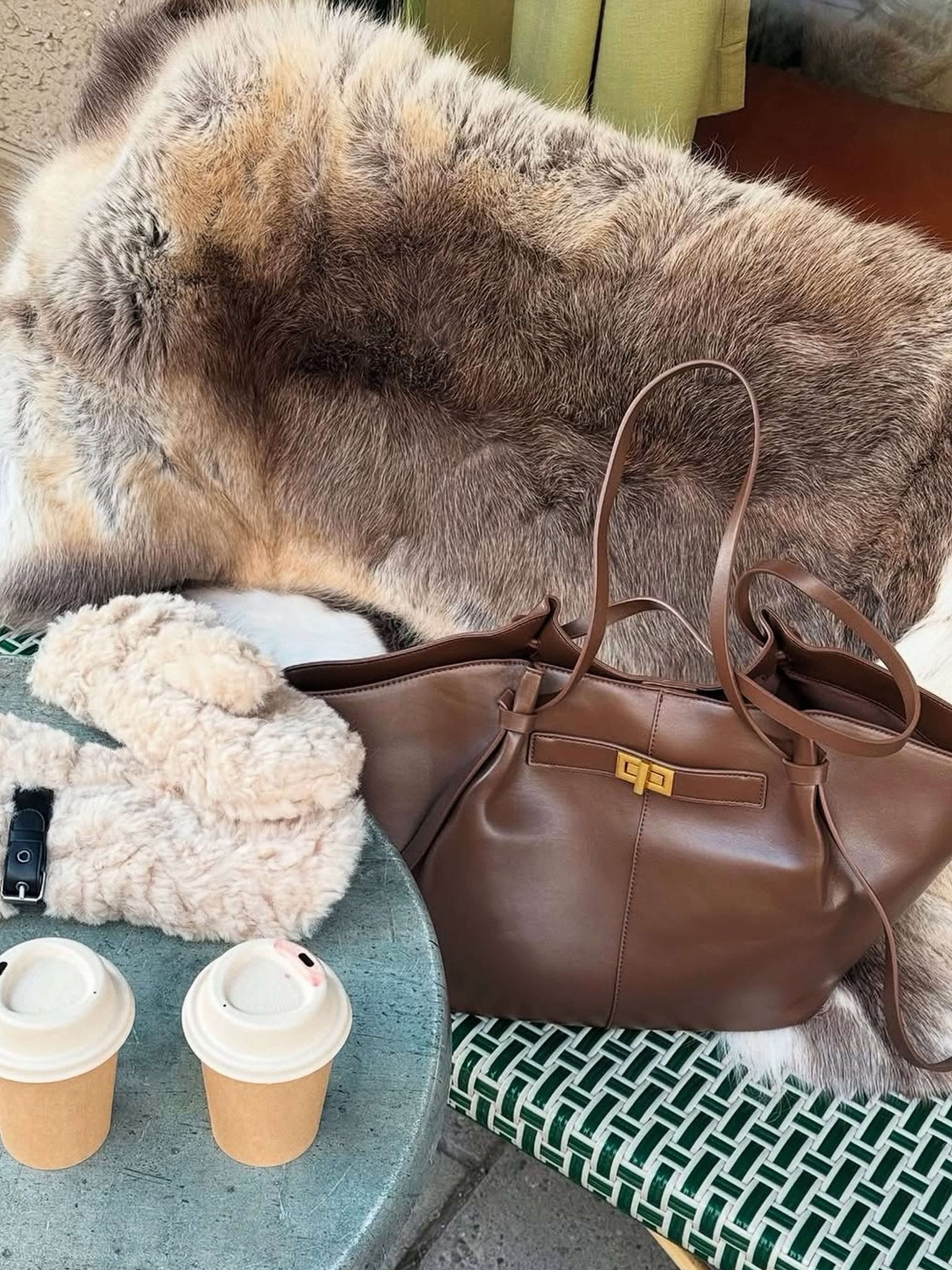 Structured Shopper Tote with Gold-Tone Accents